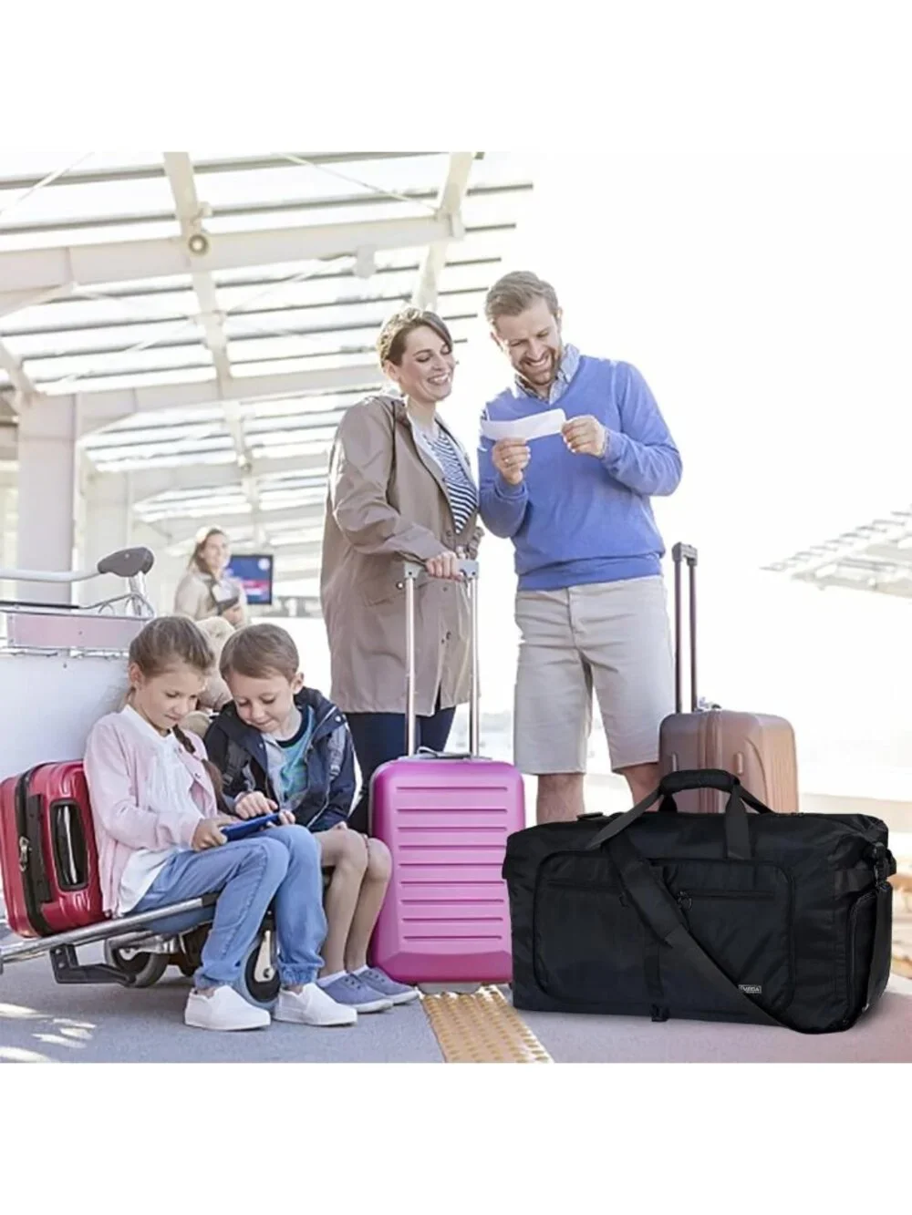 Large 65L Foldable Duffle Bag with Shoe Compartment, Water-Resistant Travel Bag